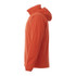 An orange men's packable rain jacket with a hood and a side view showcasing its design and fit.
