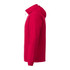 A red men's packable jacket with a hood, featuring a sleek design and a logo on the front.