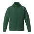 A green men's packable jacket with a hood, featuring a full zip and long sleeves. It has a logo on the front.
