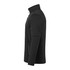 A black men's softshell jacket with a zippered front pocket and a subtle logo on the chest.