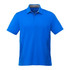 A bright blue men's polo shirt with short sleeves and a collar, featuring a subtle logo on the front.