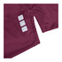 A maroon short sleeve polo shirt with a logo on the sleeve and three decorative white squares.