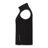 A black women's eco waterproof softshell vest featuring a high collar and side zip pocket, with a logo.