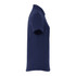 A navy blue women's polo shirt featuring short sleeves and a collar. It includes a logo.