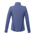 A blue half-zip jumper with a high collar and black contrast seams, featuring a logo.