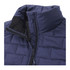 A navy blue women's lightweight packable insulated puffer vest featuring a high collar and zippered opening.