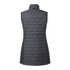 A women's lightweight packable insulated puffer vest in dark grey, featuring a quilted design and a collar.