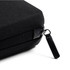 A black tech kit with a textured surface and a zip closure featuring a small black pull tab.