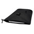 A black roll-top backpack with a zippered compartment, featuring a logo and a sleek design.