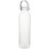 A drink bottle made of clear recycled plastic, featuring a handle and a screw-on cap. It has a simple, sleek design.