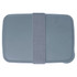 A lunch box in a solid grey colour with a textured grey band securing the lid, featuring a simple design.