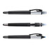 A collection of three black and silver pens, each with a stylus tip and a highlighter at one end.