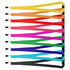 A collection of woven lanyards in various colors, including yellow, red, pink, green, blue, purple, and black, with clips.