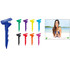 A blue Beach Clip alongside eight other colourful clips in various shades. The image features a person at the beach.