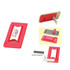 A red mobile wallet that acts as a screen cleaner and holder, featuring a logo. It has a slim design for easy portability.