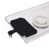 A clear phone lanyard with a black fabric loop, featuring a circular magnetic attachment.