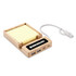 A USB hub and sticky note holder made of bamboo, featuring multiple USB ports and a connected power cable.
