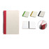 A5 eco-friendly notebook with a red spine, featuring a textured cover and lined pages, available in various colours.
