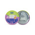 A drink bottle opener in a round, multi-coloured design with a logo and a metallic opener on the back.