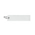 A white woven keytag with a silver keyring attachment and a plain design.