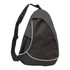 A black and grey sling bag with a mesh pocket and a single shoulder strap. It features a logo.