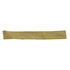 A tan straw hat with a toggle for securing it in place. Features a simple design and durable material.