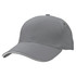 A grey cap featuring a curved brim and contrasting trim, with a logo on the side.