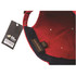 A red and navy cap featuring an inner lining tag and a price tag attached.