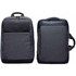 A grey laptop bag with a sleek design, featuring two compartments and a branding logo.