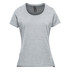 A light grey women's performance short sleeve tee featuring a scoop neckline and a logo.