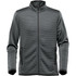 A green men's jacket with a zip front, high collar, and side pockets. It features a textured pattern and has a logo.