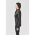 A side view of a woman wearing a dark grey women's Milano 1/4 zip pullover, featuring a fitted design.