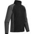 A black and grey men's microfleece jumper with a high collar and zip, featuring side pockets and a logo.