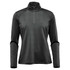 A women's long sleeve jumper in black featuring a 1/4 zip and a fitted design. It has branding on the garment.