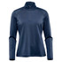 A navy long sleeve jumper featuring a quarter zip design and a logo on the chest.