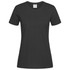 A women's heavyweight comfort T-shirt in black with a classic crew neck design and a logo on the label.