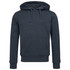A dark green men's active sweat hoody featuring a front pocket and a large hood, with a logo present.