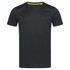 A dark green crew neck t-shirt with short sleeves, featuring a contrasting interior neckline and a logo.