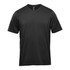 A black short sleeve tee with a sporty design, featuring raglan sleeves and a logo on the front.