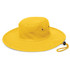 A yellow wide-brim hat with a drawstring, featuring a simple design and air vents.