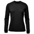 A women's long-sleeve Henley shirt in black, featuring a buttoned collar and ribbed fabric texture.