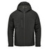 A green thermal shell jacket featuring a hood and zippered pockets, with a branding logo.