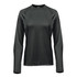 A dark green women's long-sleeve tee with a fitted design and a logo.