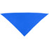 A blue triangular bandana with a smooth texture and a logo.