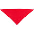 A red triangular bandana with a plain design, featuring a logo in one corner.
