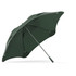 A dark green sport umbrella with a sturdy silver frame and a comfortable grip handle. It features a logo.