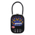 A TSA-approved lock featuring a colourful design and a branding logo, with a metal shackle and combination mechanism.