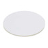 A round cardboard drink coaster in white, featuring a smooth surface and a simple design.