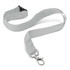 A grey custom printed lanyard, 16mm wide, featuring a clip and a secure release mechanism.