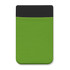 A green Lycra phone wallet with a black top section and a simple, sleek design, featuring a branding logo.